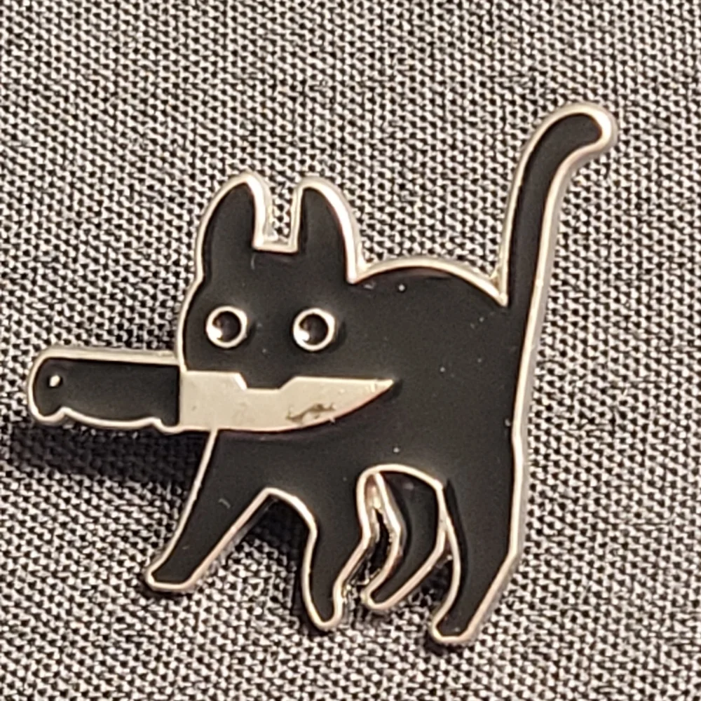 Black Cat With A Knife Enamel Pin - Picture 3 of 9